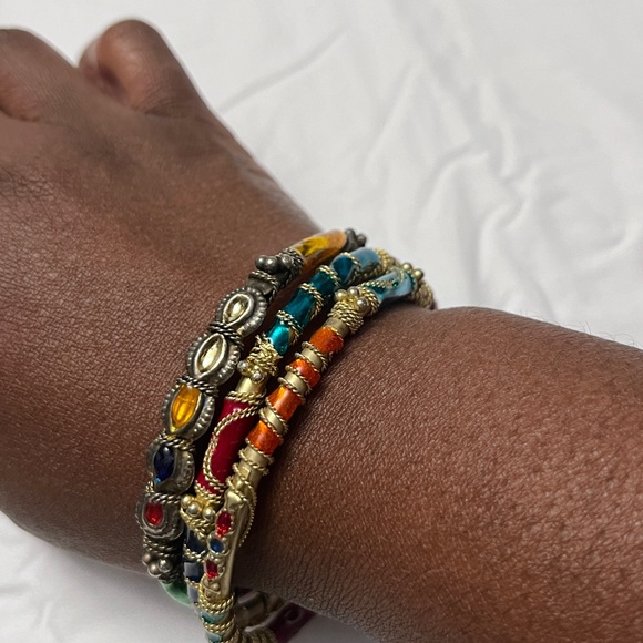 Lot Of Three Gold Tone Textured Rope Design Thin Bangle India Bracelets - Picture 3 of 16